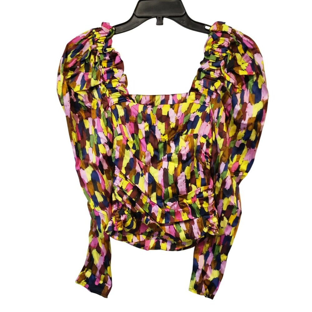 Brogger $525 Top Abstract Blouse Ruched Sleeve Art to Wear Boho Designer - Picture 14 of 16